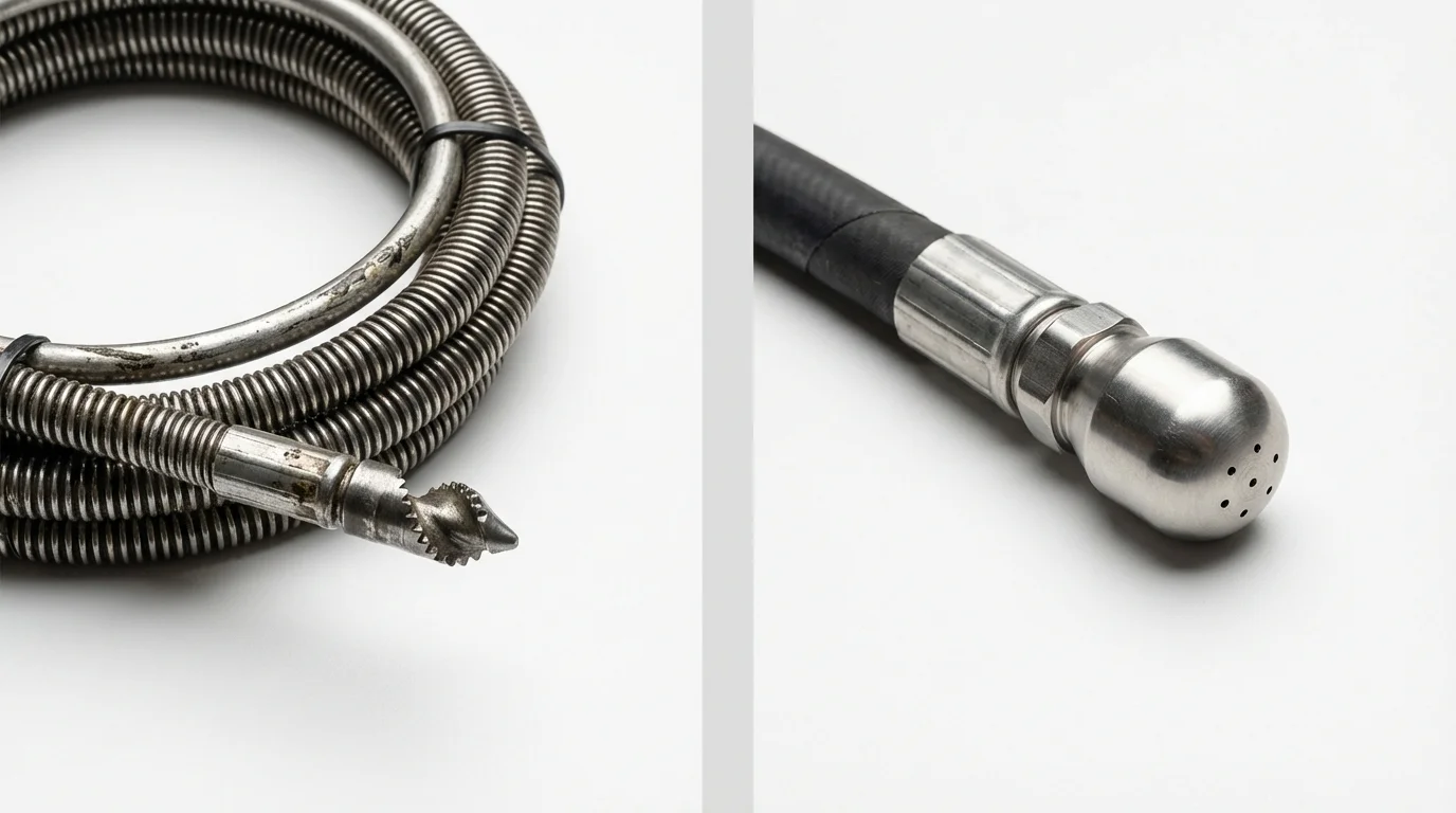 Drain snake cable and hydro jetting nozzle used for drain cleaning in Lexington, GA